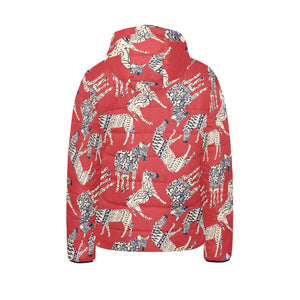 Zebra abstract red background Kids' Boys' Girls' Padded Hooded Jacket