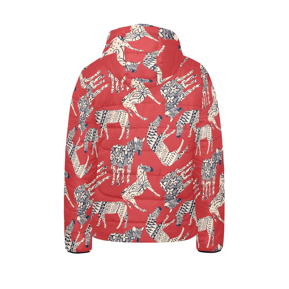 Zebra abstract red background Kids' Boys' Girls' Padded Hooded Jacket