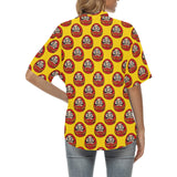 Daruma japanese wooden doll yellow background Women's All Over Print Hawaiian Shirt