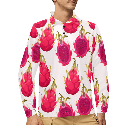 dragon fruits design pattern Men's Long Sleeve Polo Shirt