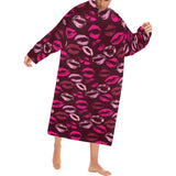 Lips Pattern Print Design 03 Blanket Robe with Sleeves