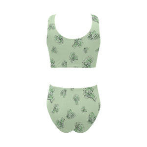 broccoli sketch pattern Chest Bowknot High Waisted Bikini Swimsuit