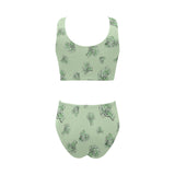 broccoli sketch pattern Chest Bowknot High Waisted Bikini Swimsuit
