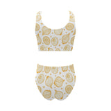 hand drawn onion pattern Chest Bowknot High Waisted Bikini Swimsuit