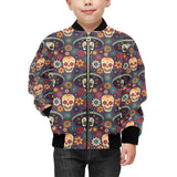 Sugar skulls flower maxican pattern Kids' Boys' Girls' Bomber Jacket