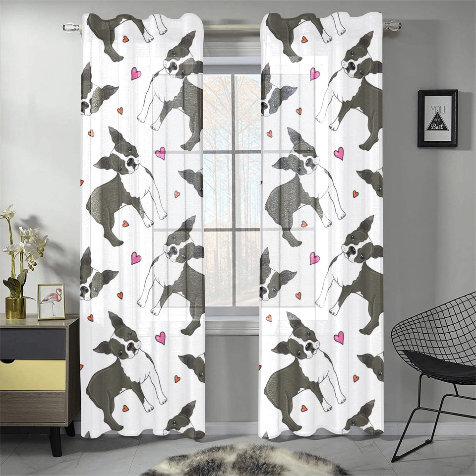 Boston terrier dog hearts vector pattern Gauze Curtain