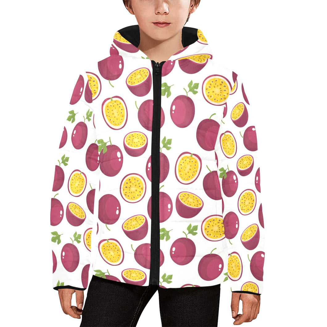 Passion fruit design pattern Kids' Boys' Girls' Padded Hooded Jacket
