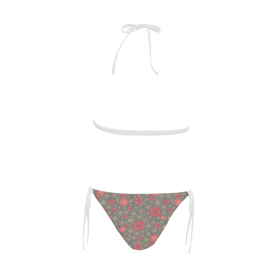 Red gold Sakura cherry blossom gray background Sexy Bikinis Two-Piece Swimsuits