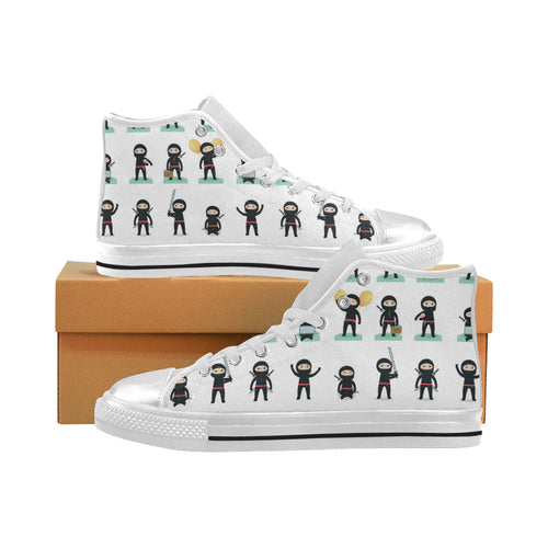 Cute ninja katana sword pattern Women's High Top Canvas Shoes White