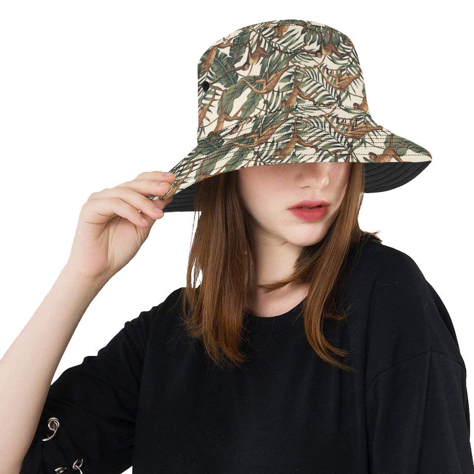 Monkey tropical leaves background Unisex Bucket Hat