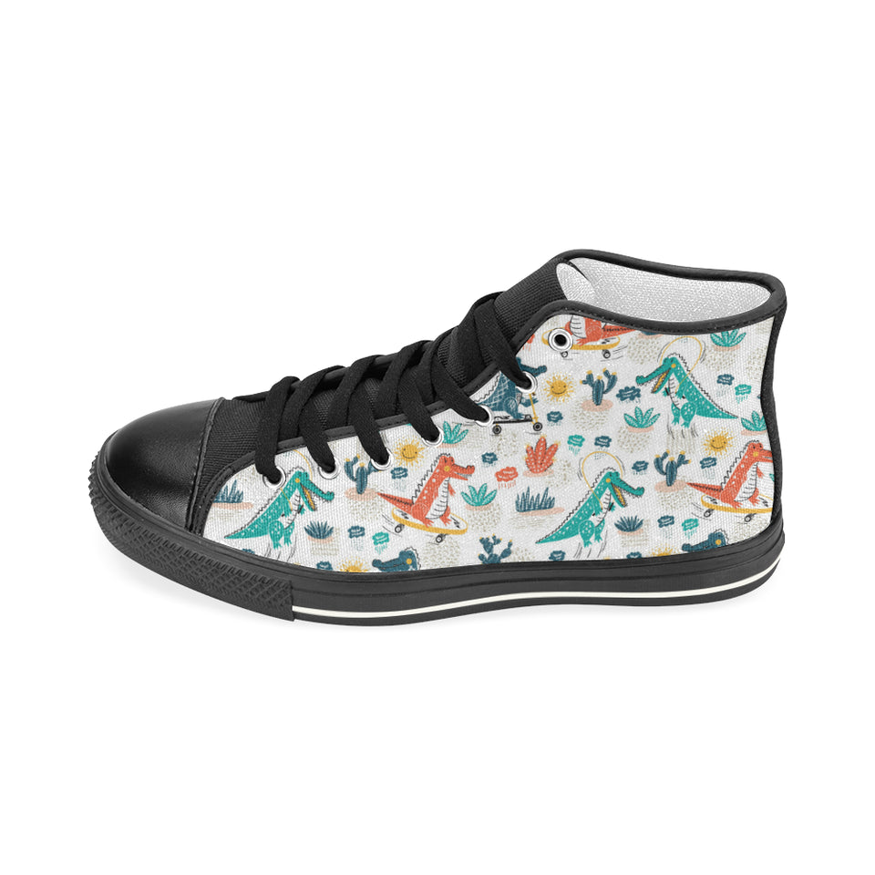 Cute Crocodile Pattern Women's High Top Canvas Shoes Black