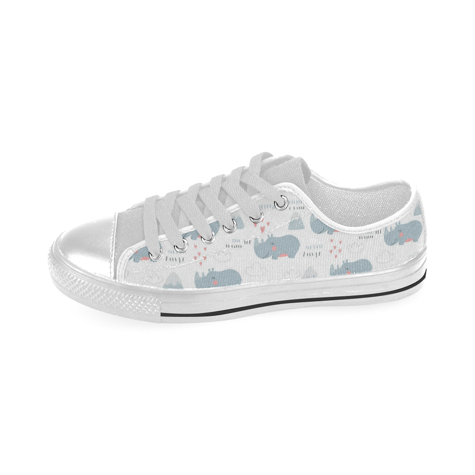 cute rhino heart pattern Men's Low Top Shoes White