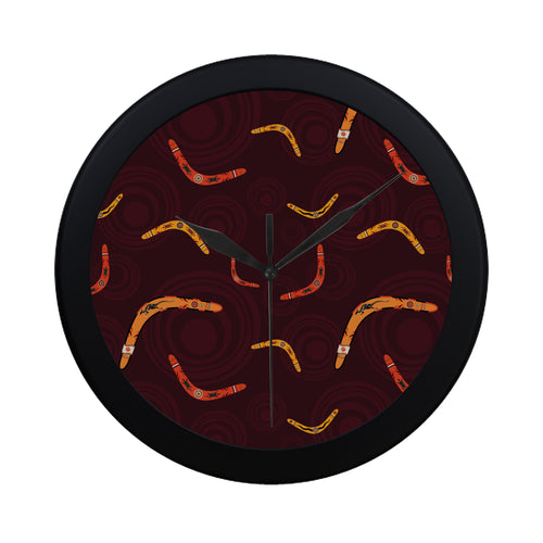 Boomerang Australian aboriginal ornament circle bl Elegant Black Wall Clock
