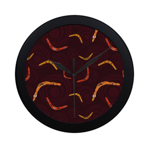 Boomerang Australian aboriginal ornament circle bl Elegant Black Wall Clock