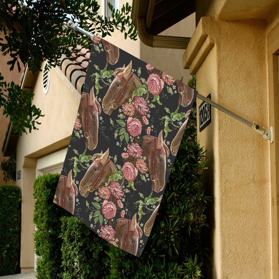 Horse head wild roses pattern House Flag Garden Flag