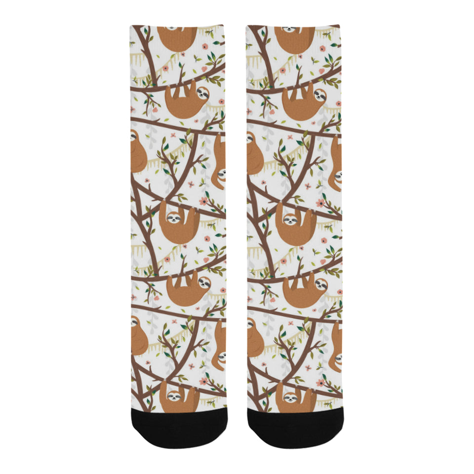 Sloths hanging on the tree pattern Crew Socks