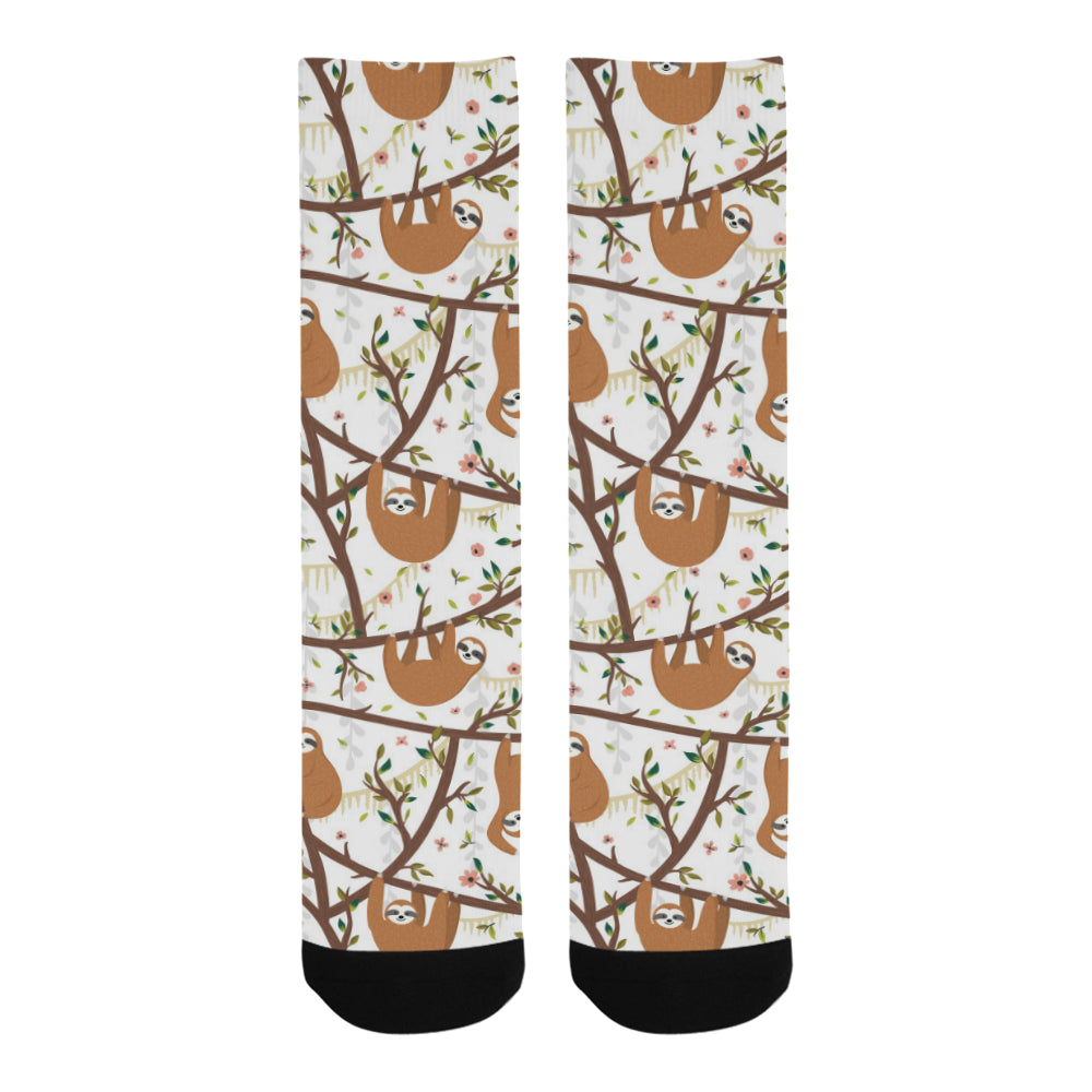Sloths hanging on the tree pattern Crew Socks