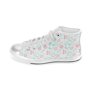 Clock time pattern blackground Women's High Top Canvas Shoes White