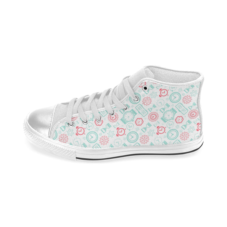 Clock time pattern blackground Women's High Top Canvas Shoes White