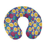 Passion fruit blue background U-Shaped Travel Neck Pillow