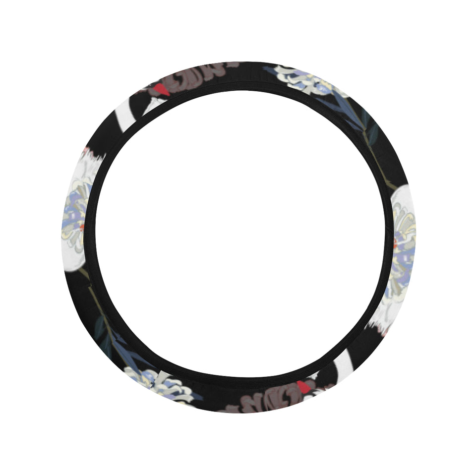 white swan blooming flower pattern Car Steering Wheel Cover