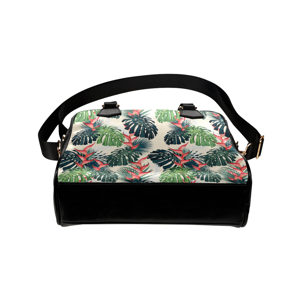 heliconia flowers, palm and monstera leaves Shoulder Handbag