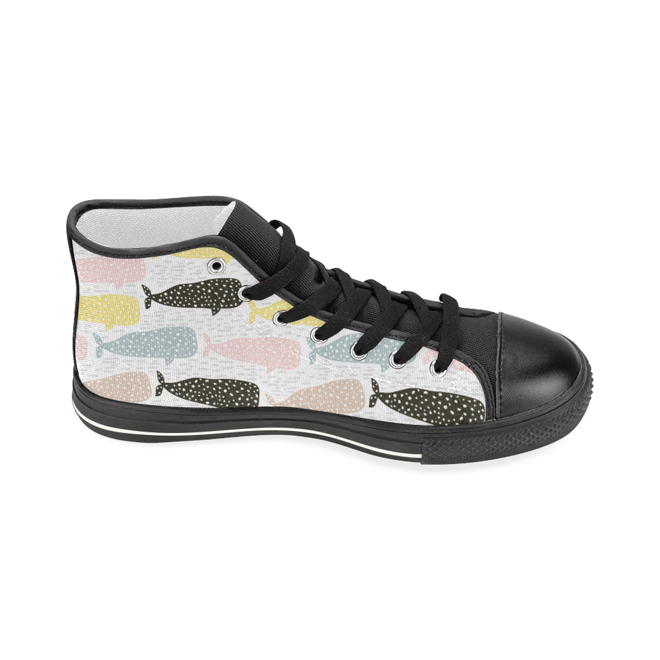 Whale dot pattern Women's High Top Canvas Shoes Black