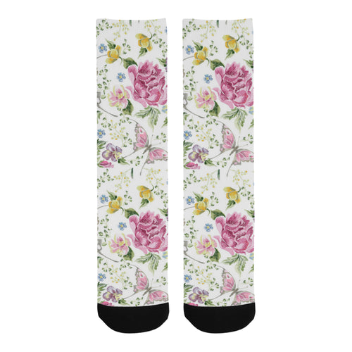 Hand drawn butterfly rose Crew Socks