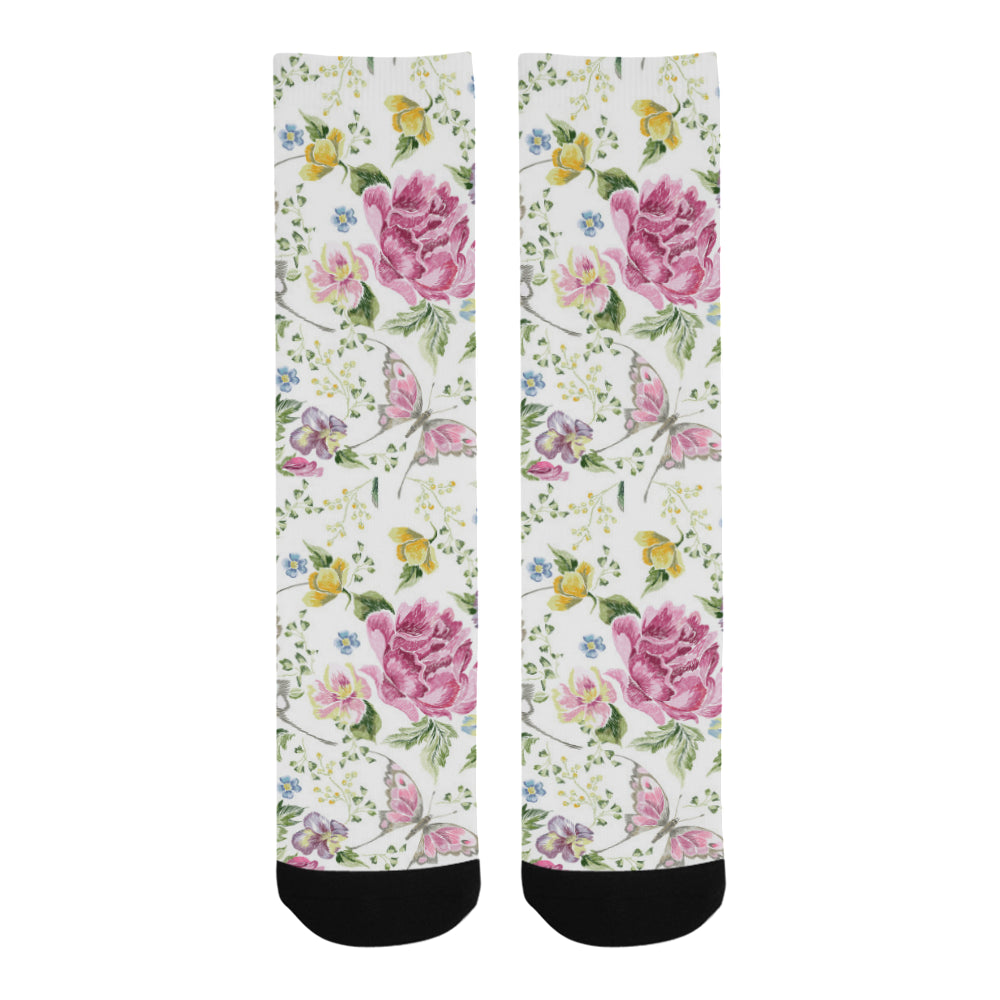 Hand drawn butterfly rose Crew Socks