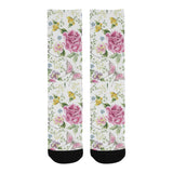 Hand drawn butterfly rose Crew Socks