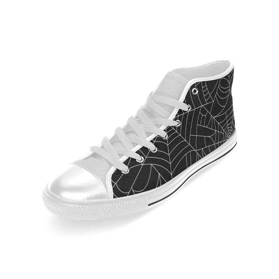 Spider web pattern Black background white cobweb Men's High Top Canvas Shoes White