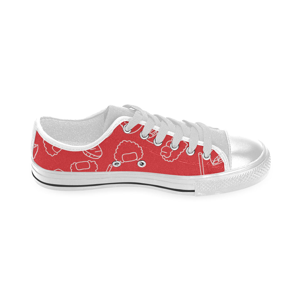 sushi pattern red background Men's Low Top Shoes White
