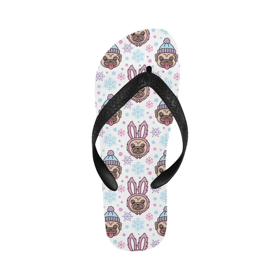 Cute pug hat rabbit costume pattern Unisex Flip Flops