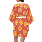 Oranges pattern red background Women's Short Kimono Robe
