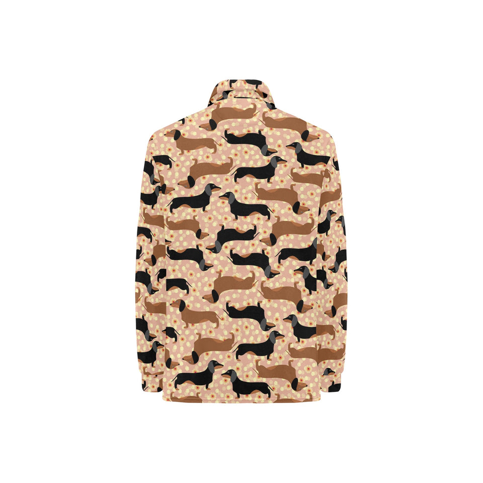Dachshund floral background Women's Long Sleeve Polo Shirt