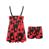 Casino Cards Suits Pattern Print Design 02 Chest Sexy Pleated Two Piece Swim Dress