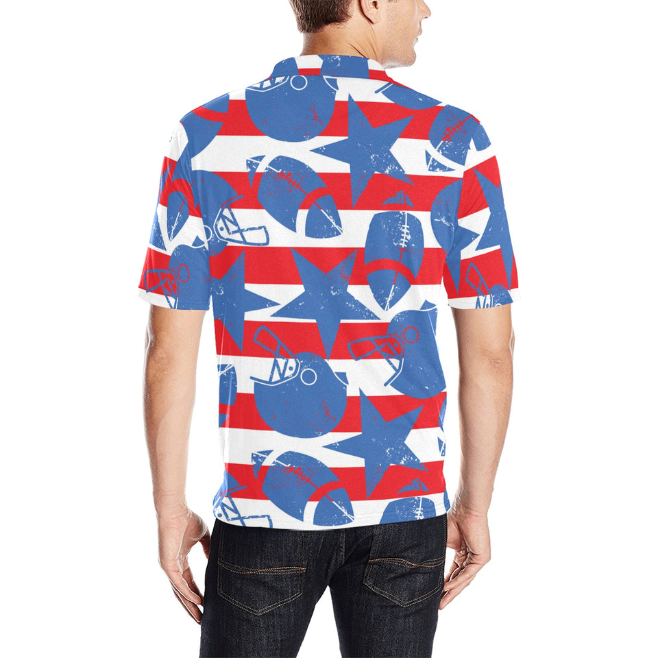 American football ball star stripes pattern Men's All Over Print Polo Shirt