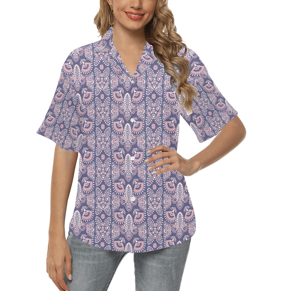 Indian Batik Style pattern Women's All Over Print Hawaiian Shirt