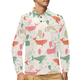 Cute whale pattern Men's Long Sleeve Polo Shirt