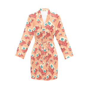 Camper Van Pattern Print Design 03 Women's Long Sleeve Belted Night Robe