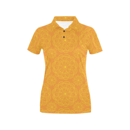 Orange traditional indian element pattern Women's All Over Print Polo Shirt