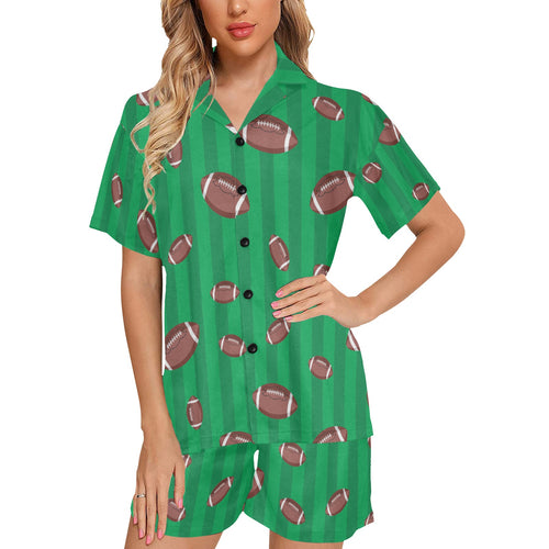 American football ball field background Women's V-Neck Short Pajama Set