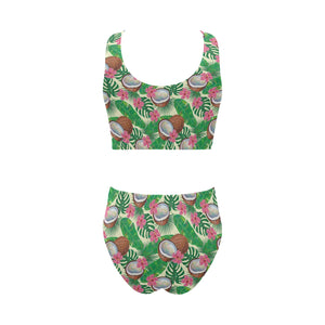 Coconut Pattern Print Design 01 Chest Bowknot High Waisted Bikini Swimsuit