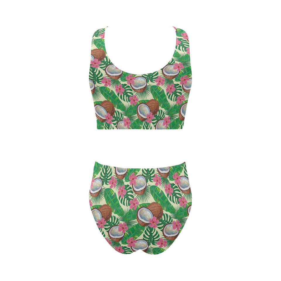 Coconut Pattern Print Design 01 Chest Bowknot High Waisted Bikini Swimsuit