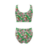 Coconut Pattern Print Design 01 Chest Bowknot High Waisted Bikini Swimsuit