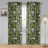 Cute sloths tropical palm leaves black background Gauze Curtain