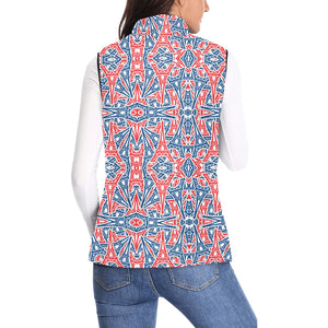 Blue Red Eiffel Tower Pattern Print Design 02 Women's Padded Vest