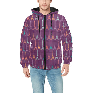 Eiffel Tower Pattern Print Design 05 Men's Padded Hooded Jacket