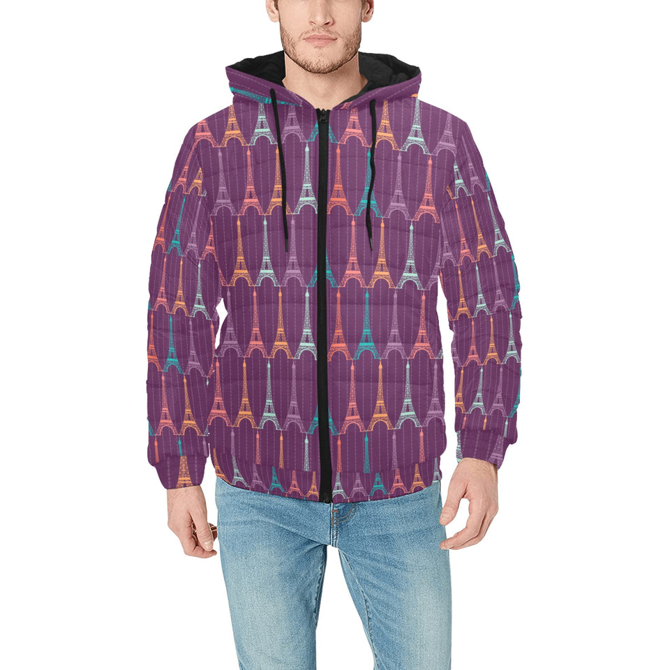 Eiffel Tower Pattern Print Design 05 Men's Padded Hooded Jacket