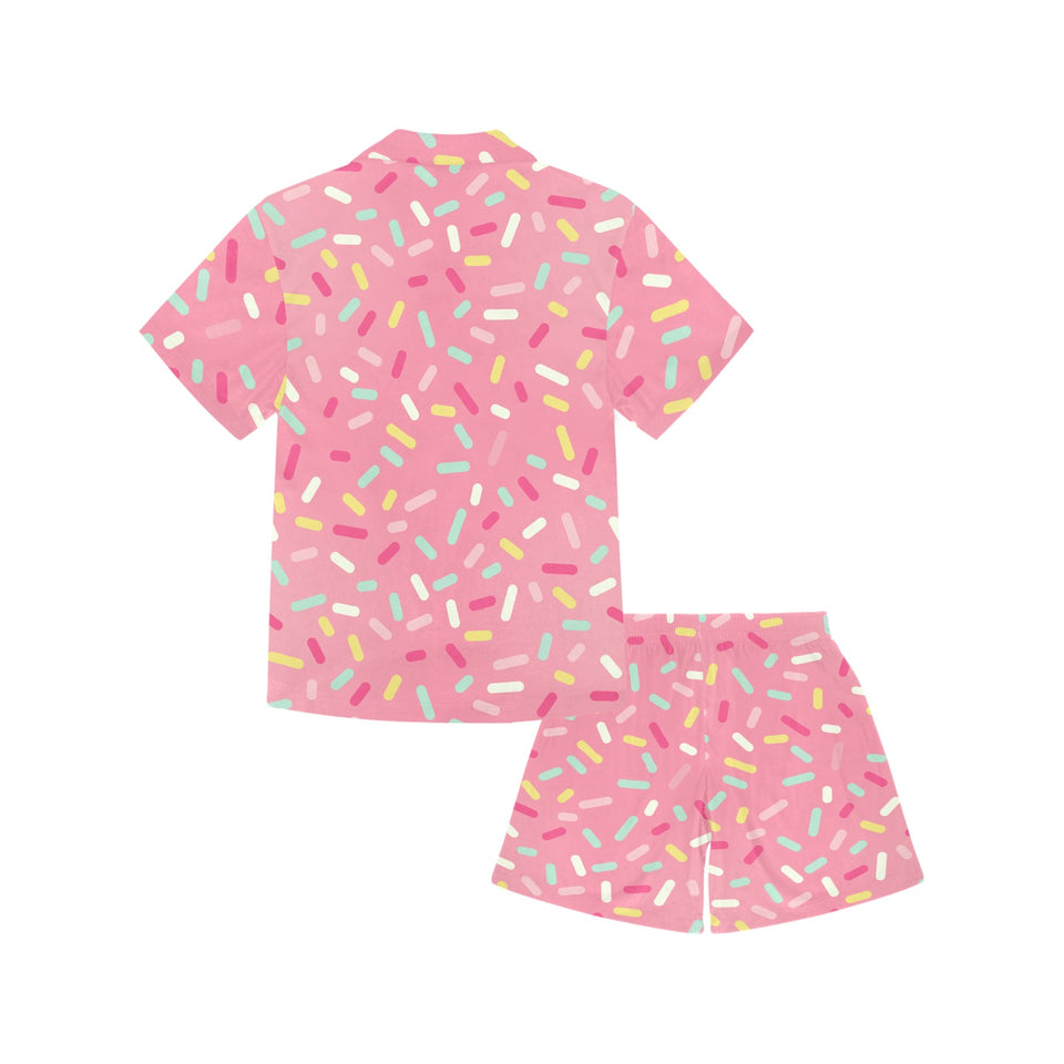 Pink donut glaze candy pattern Kids' Boys' Girls' V-Neck Short Pajama Set